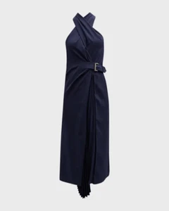 A.L.C. Abito midi Fiona blu navy plissettato asimmetrico con bretelle taglia 10 wmns nuovo con etichette $550 - Foto 1 di 11