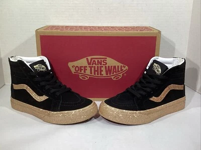 VANS Jóvenes Niñas Talla 13 Fiesta Brillo Negro Gamuza Sk8-Hi Cremallera Tenis AJ-957 Foto 1 de 4