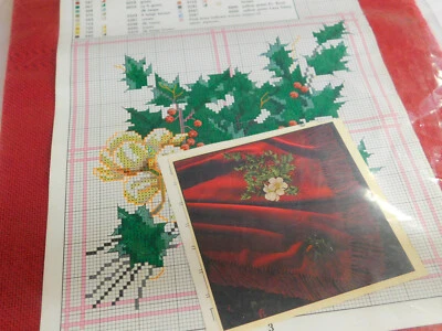 Leisure Arts ANNE CLOTH CRANBERRY HOLLY  1.25 Yard x 58" 18-Count Afghan Fabric - Image 1 of 3