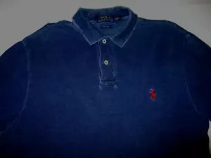 POLO RALPH LAUREN DESIGNER MENS VINTAGE LOOK BLUE POLO SHIRT M SLIM GC - LONG - Picture 1 of 3