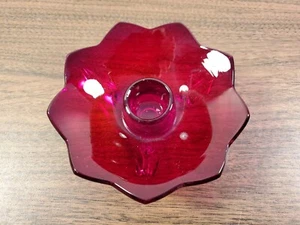 Vtg Fenton Lotus Candlestick Ruby Red Glass Taper Candle Holders Footed - Picture 1 of 4