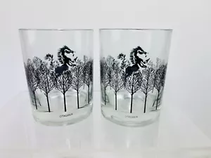 2 Otagiri Unicorn Clear Whiskey Glasses Japan Black Gold Raised Design - Picture 1 of 11