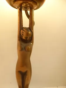 BRASS DIANA NAKED LADY ART DECO STATUE LAMP WHITE MOTTLED GLASS BALL LIGHTSHADE - Picture 1 of 8