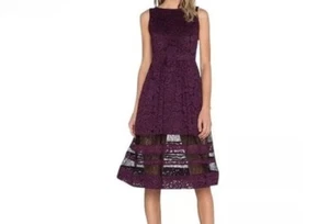 Alice + Olivia Odelia Sleeveless Lace Midi Fit & Flare Dress Eggplant Size 2 (XS - Picture 1 of 9
