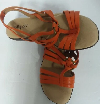 Softspots Orange Slingback Strappy Sandals Leather Wedge Comfort 7.5 W New- READ - Image 1 of 4