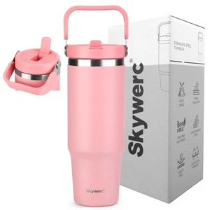 30 oz Tumbler with Handle | Vacuum Insulated Water Bottle with Lid and Flip S... - Picture 1 of 7