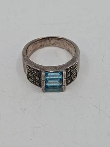 MODERN~ BLUE Tourmaline 3 ct EMERALD CUT~925 STERLING SILVER RING READ - Picture 1 of 10