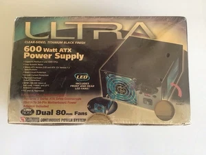 Ultra 600 Watt ATX Power Supply Titanium Black Clear Side Dual 80mm LED Fans New - Picture 1 of 8