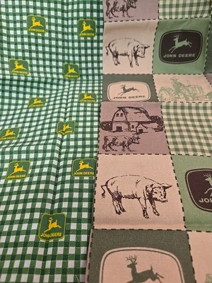 2 Fat Quarters JOHN DEERE PLAID BLOCK FABRIC Cotton Tractor Çountry 18x21"  - Image 1 of 4