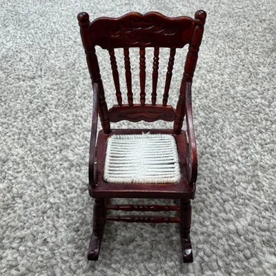Dollhouse Miniature Gloucester Rocking Chair Woven Seat Mahogany Wood - Image 1 of 4