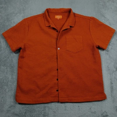Negative Space Shirt Mens Large Orange Button Up Short Sleeve Textured Casual - Image 1 of 4