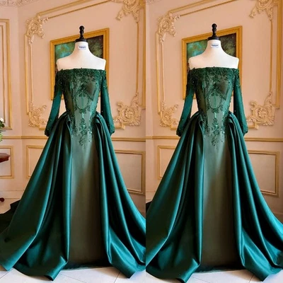 Принцесса темно-зеленый свадебные платья с плеча атласная линия свадебные платья - Изображение 1 из 4