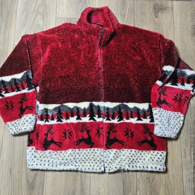 Chaqueta De Colección Cobblestone Canyon Med Polar Reno Rojo Negro Cremallera Completa Invierno EE. UU. Foto 1 de 4