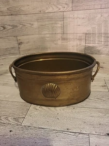 Ornate Solid Brass Bucket Container Handled Shell Detail Planter Vintage - Picture 1 of 10