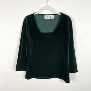 Vintage Kathy Ireland Womens Velvet Top L Emerald Green Whimsigoth 90s Stretch - Picture 1 of 7