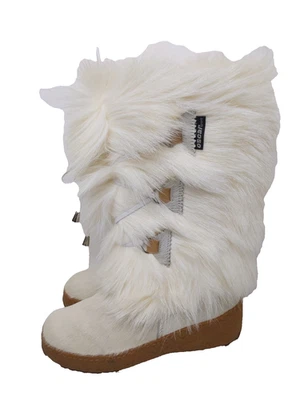 $400 OSCAR SPORT 39 8 Boots Julia Apres Ski Julia Ivory Goat Fur Italy - Image 1 of 4