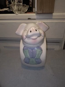Vintage Smiley Pig Cookie Jar With Blue Scarf ~ Collectible Piglet - Picture 1 of 6