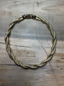 Collar Gargantilla Vintage Firmado Monet Grueso Torcido Tono Dorado B6 - Imagen 1 de 5