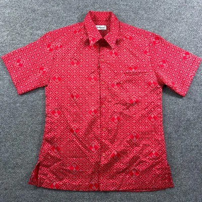 Tori Richard Shirt Mens Large Red Geometric Hawaiian Aloha 70s Disco Welt Pocket - Image 1 of 4