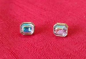 Pendientes retro de imitación de diamantes de imitación y oro para mujer - corte rectangular - Imagen 1 de 12