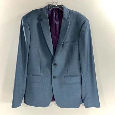 Traje Blazer Chaqueta A Medida Sin Marca Talla 36 Azul Gris Con Forro Vino Púrpura. Foto 1 de 4