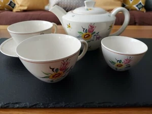 Seltenes Muster der 1930er Jahre DZ Poole Keramik Teekanne/Zuckerschüssel/2 Teetassen/1 Untertasse - Bild 1 von 12