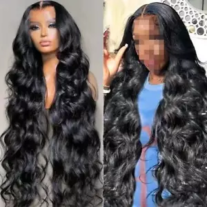 Women Long Full Wig Human Hair Body Wave Lace Front Thick Wigs - Picture 1 of 4