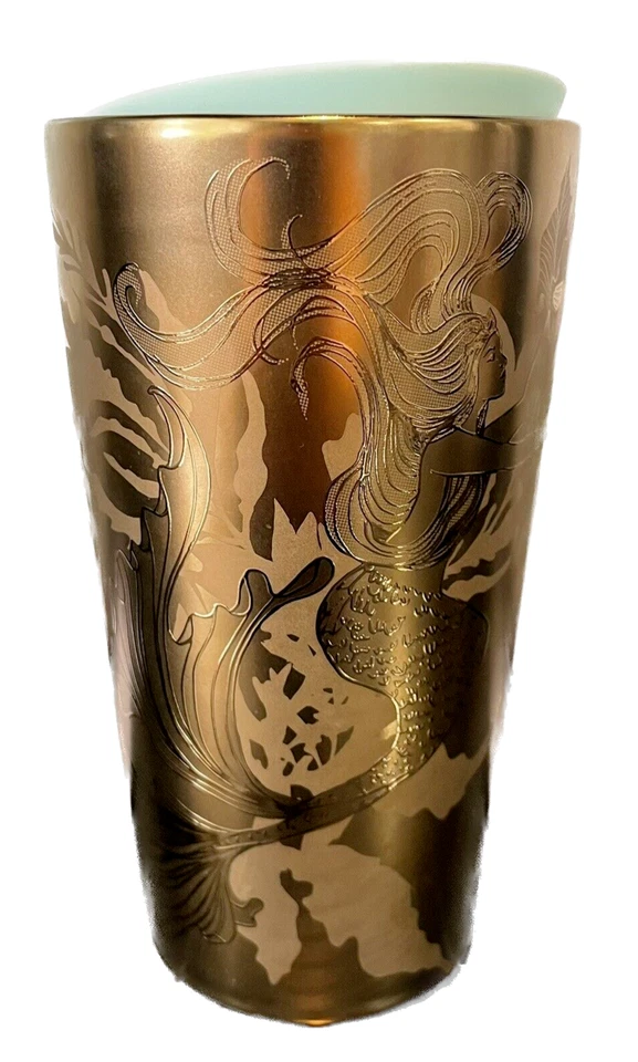 Starbucks 2022 Holiday Copper Gold Metallic Siren Mermaid Ceramic 12oz Tumbler