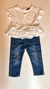 7 for All Mankind Girls 12 Month Set White Top & Blue Jeans - Picture 1 of 9