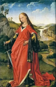 Oil painting rogoer vander weyden - st catherine holding sword in landscape art - Picture 1 of 1