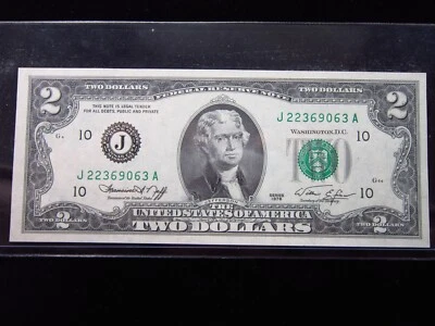 USA $2 1976 J Kansas City J22369063A Jefferson Federal Reserve Note Money - Image 1 of 3