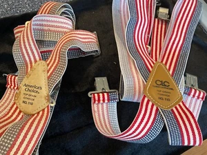 2 Heavy Duty Suspenders Red White Blue USA Flag Patriotic Flag Adjust. Men - Picture 1 of 4