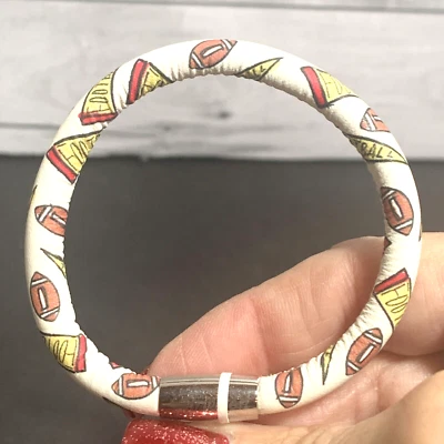 Brighton Silvertone Woodstock Team Spirit Football Print Leather Bracelet Medium - Image 1 of 4