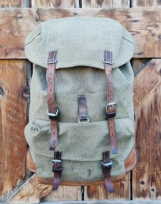 Robuster alter Schweizer Armee Rucksack Segeltuch & Leder  Original 1965 - Nr.3 - Bild 1 von 4