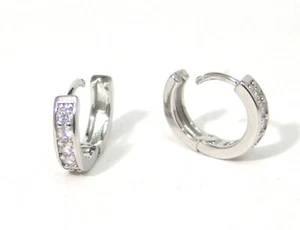 Huggie Hoop Earrings Cubic Zirconia 1/2 inch Surgical Steel Hypoallergenic SMALL - Picture 1 of 4