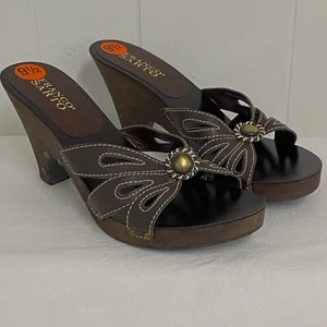 Franco Sarto Sandals Women's 9.5 Brown Leather Wooden Heel Platform Studded NWOB - Picture 1 of 7