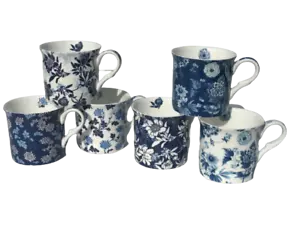 Blue Victorian Design Set of 6 mugs Mugs NEW Heritage Brand 300ml 10oz - Picture 1 of 1
