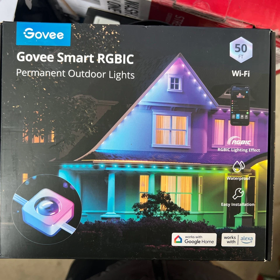 Govee 50ft Smart RGBIC Permanent Outdoor Lights (White) H801BAD1 open box