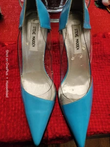 Steve Madden “Striking” Pointed Turquoise & Clear Heels Size 8.5 - Picture 1 of 8