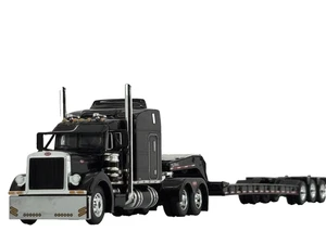 1/64 DCP BLACK PETERBILT 379 W/ 63" MID ROOF SLEEPER & TALBERT LOWBOY - Picture 1 of 7