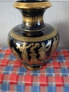 Vintage Fakiolas, Hand Made in Greece, 24k Gold Gilded Black Vase - Picture 1 of 6