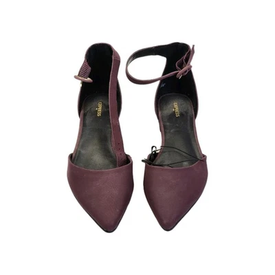 Женские туфли-лодочки с заостренным носком размер 10 ремешок на лодыжке винная бордовая пряжка - Изображение 1 из 4