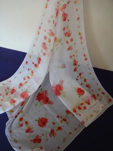 Vintage Laura Ashley Scarf white &Floral Chiffon Italy - Picture 1 of 4