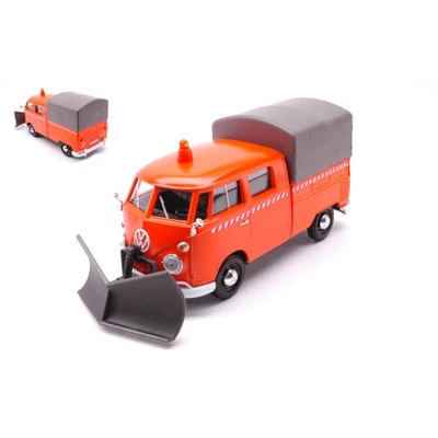 VW TYPE 2 T1 PICKUP TRUCK WITH SNOW PLOW 1962 ORANGE 1:24 Motormax Auto Stradali - Immagine 1 di 3