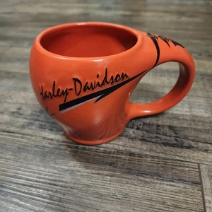 Harley Davidson orange coffee mug unique design and shape. Pre-owned.   D - Picture 1 of 8