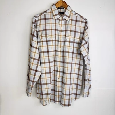 Camisa masculina Daniel Cremieux xadrez marrom grande LS Business Casual 15.5 -33.5/34 - Imagem 1 de 4