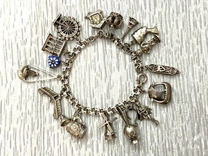 Vintage Mix 800 & Sterlingsilber europäisch Deutschland Norwegen 16 Charms Armband - Bild 1 von 12