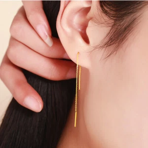 100% 18K oro amarillo borla pendientes para mujer joyería 18 quilates aguja Au750 pin - Imagen 1 de 13