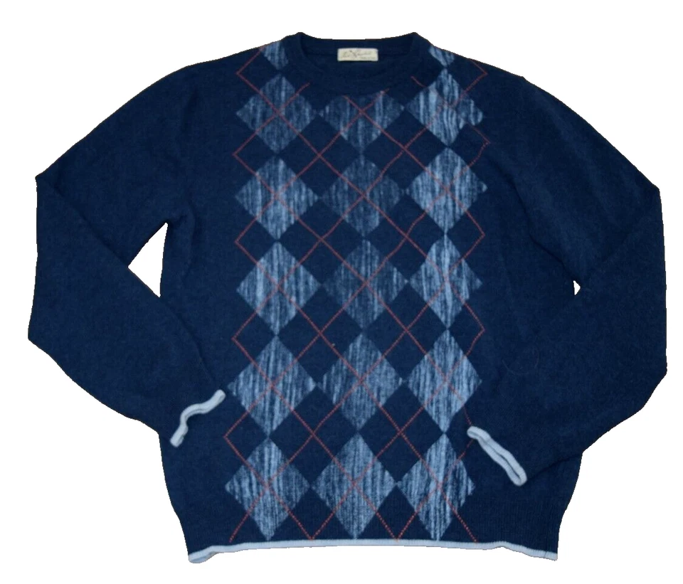 RED JACKET Made Italy Pullover Crew Neck Argyle Diamond Knit Lambs Wool Sweater - Image 1 of 4
