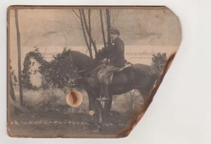 Handsome Young Man on Horse Empty Partially Burned Photo Abstract Unusual Error - Picture 1 of 7